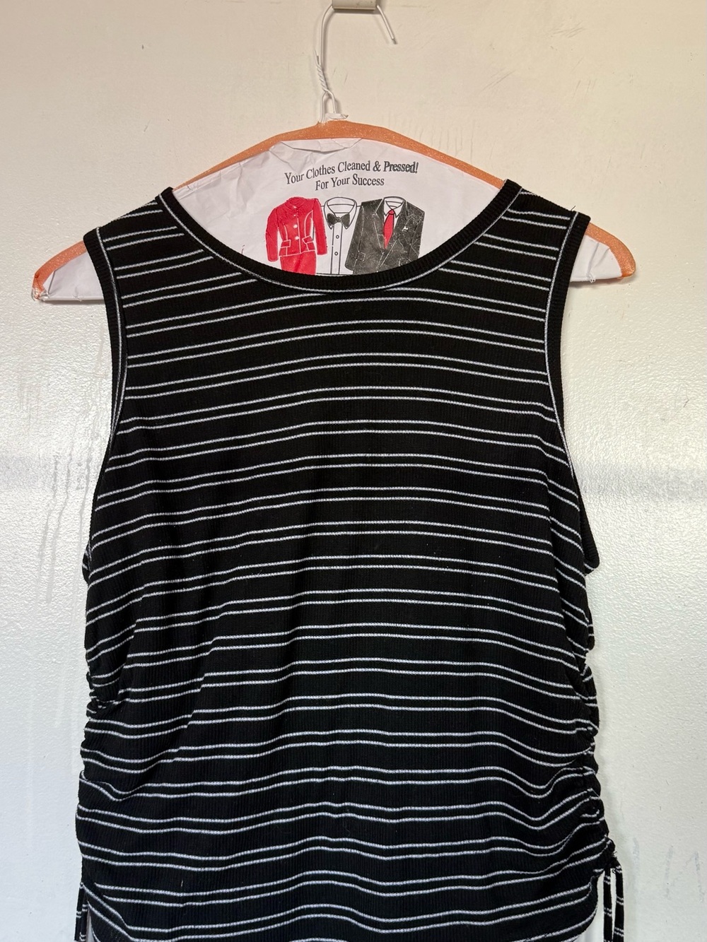 Women’s Black & White Striped Tank Top with Side Ruching